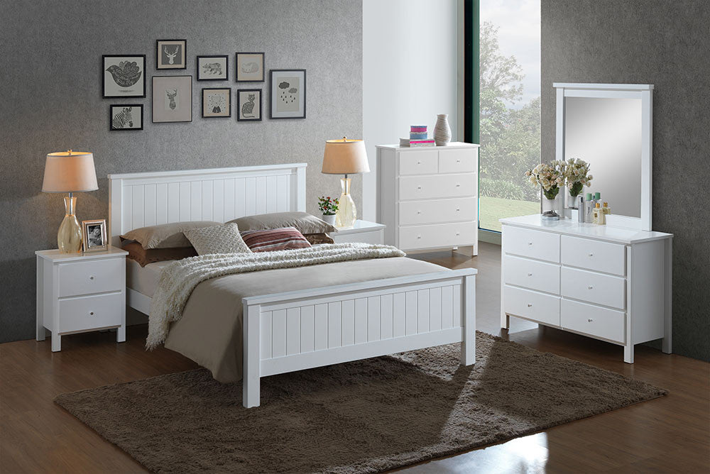 Empress Double Or Queen 6 Piece Hardwood / MDF (THE LOT) Bedroom Suite - White