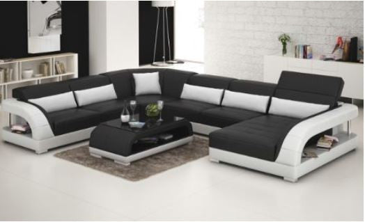 DANLILY (G8016) CORNER  LOUNGE WITH CHAISE + COFFEE TABLE - CHOICE OF LEATHER AND ASSORTED COLOURS AVAILABLE