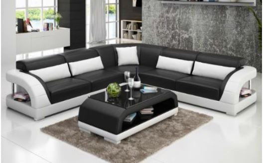 DANLILY (G8016B) CORNER  LOUNGE  + COFFEE TABLE - CHOICE OF LEATHER AND ASSORTED COLOURS AVAILABLE