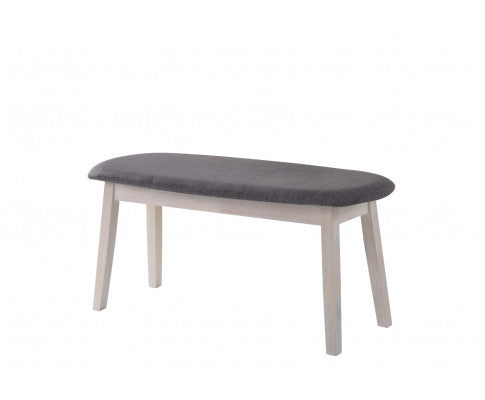 WALLACE DINING BENCH WITH FABRIC UPHOLSTERED SEAT - WHITE WASHED/ STONE GREY