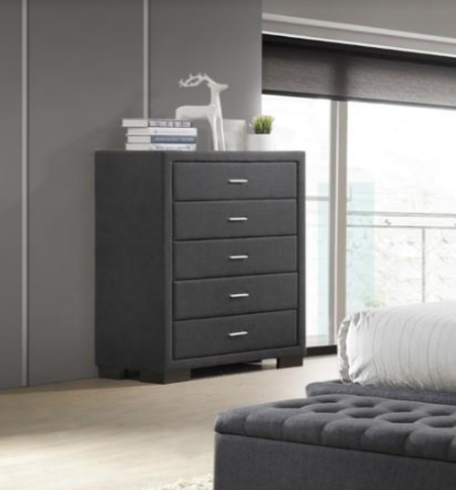 Turramurra / Guardian 5 Drawer Fabric Tallboy Chest - 1180(H) X 850(W)- Dark Grey