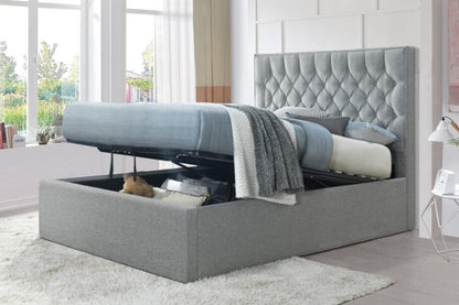 QUEEN WILSON FABRIC GASLIFT BED - PEBBLE