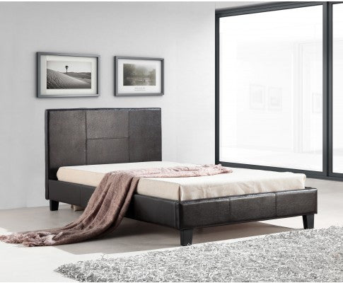 King Single Alchiba Leatherette Bed Frame - Brown