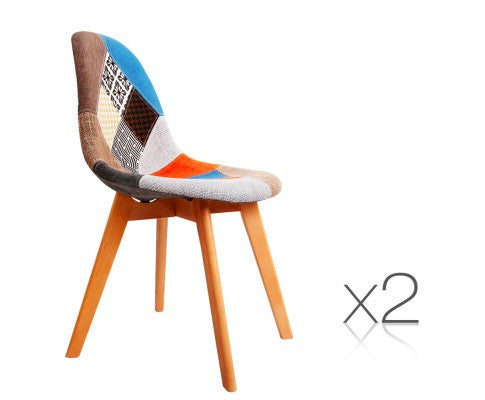Wendix Set Of 2 Replica Of Eames Dining Chairs With 4 Legs (MODEL: BA-BB-DSW-56FBX2) - Multicolor Fabric / Beech