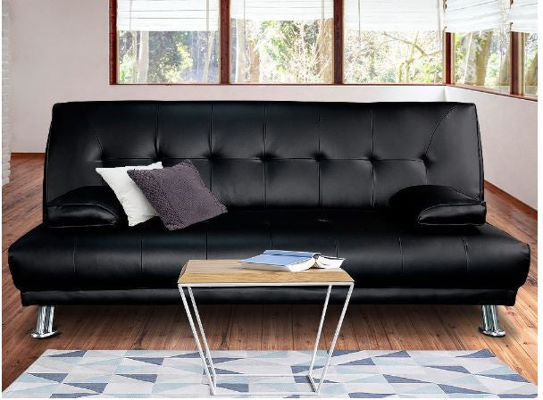 Leebrand 3 Seater Leatherette Sofa Bed - Black