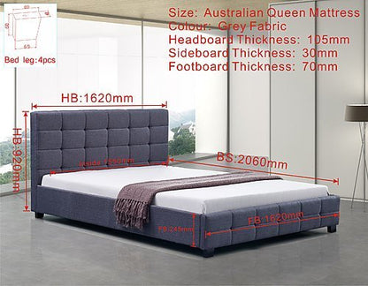QUEEN  DELUXE FABRIC LINEN  TUFTED BED -  GREY