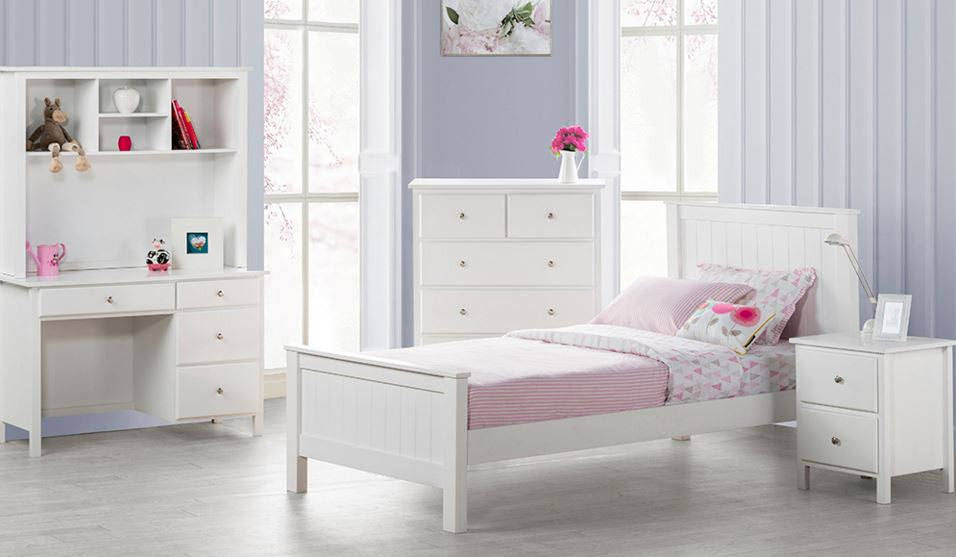 Empress Single Or King Single 4 Piece Student Bedroom Suite With Study Desk & Hutch (2-18-15-4-9-5) - White