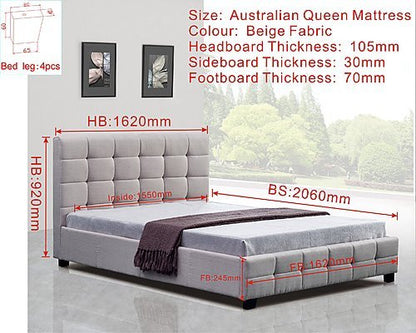 QUEEN  DELUXE FABRIC LINEN  TUFTED BED -  BEIGE