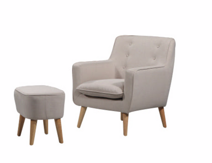 GEORGIA FABRIC UPHOLSTERED CHAIR WITH FOOT STOOL -LINEN