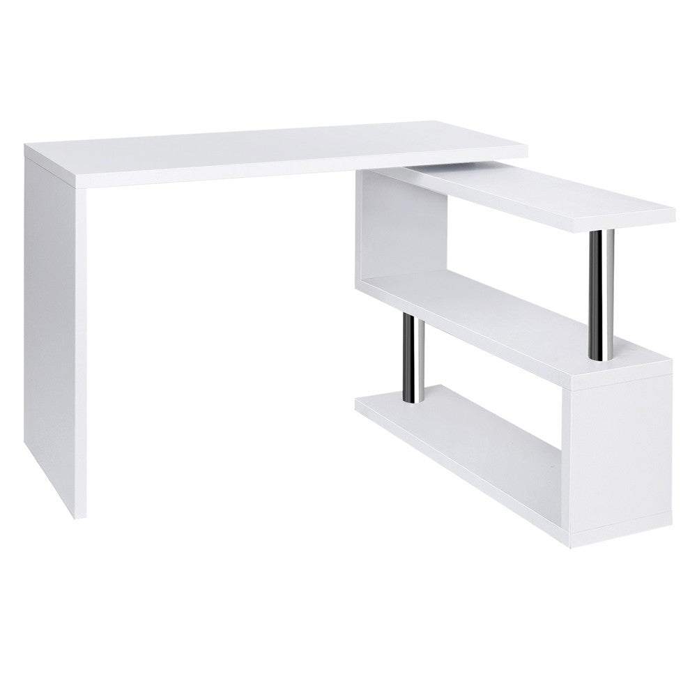 MAYA OFFICE COMPUTER  CORNER DESK DESK TABLE WITH BOOKSHELF  (DESK-SWIVEL-352WH-AB) - WHITE