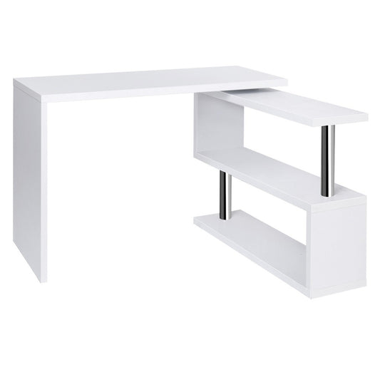 MAYA OFFICE COMPUTER  CORNER DESK DESK TABLE WITH BOOKSHELF  (DESK-SWIVEL-352WH-AB) - WHITE