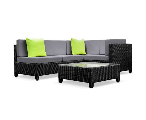 Domino 5 Pieces Black Wicker Rattan 4 Seater Outdoor Lounge Set Grey