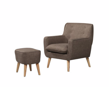 GEORGIA FABRIC UPHOLSTERED CHAIR WITH FOOT STOOL - MUSHROOM