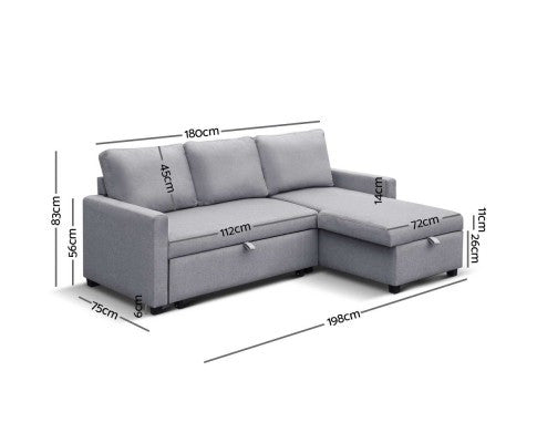 STELLO 3 SEATER FABRIC  SEATER - SOFABED WITH STORAGE   - GREY
