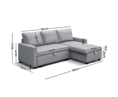 STELLO 3 SEATER FABRIC  SEATER - SOFABED WITH STORAGE   - GREY