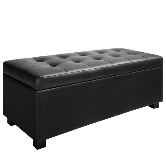 SWISS LARGE LEATHERETTE OTTOMAN CHEST BOX FOOT STOOL (OTM-L2-BK) - 380(H) X 1015(W)- BLACK