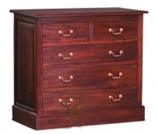 TASMANIA 5 DRAWER TALLBOY  (TB 005 PN  ) - 900(H) X 1000(W) -MAHOGANY OR CHOCOLATE