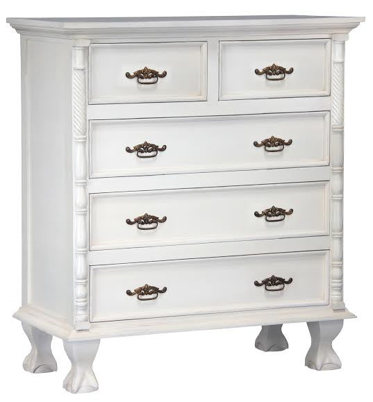 JEPARA 5 DRAWER TALLBOY ( TB 005 CV PL) 1200(H) x 1100(W) - WHITE