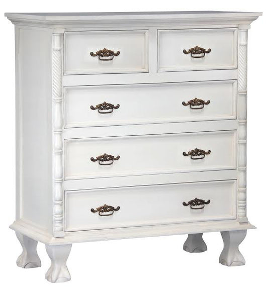 JEPARA 5 DRAWER TALLBOY ( TB 005 CV PL) 1200(H) x 1100(W) - WHITE