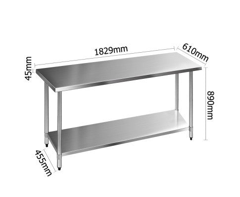 SMITH 430 STAINLESS STEEL KITCHEN/ WORK BENCH TABLE 1829(L) - STAINLESS