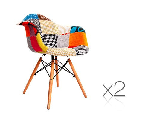 Javier Set Of 2 Replica Of Eames Armchairs - Multicolor Fabric / Beech