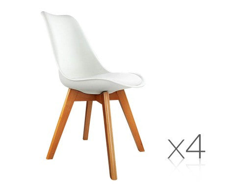 DASH SET OF 4 DINING CHAIR - LEATHERETTE SEAT - WHITE / BEECH