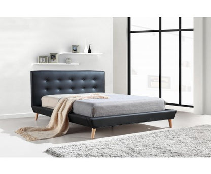 DELUXE QUEEN  LEATHERETTE BED FRAME WITH TUFTED HEADBOARD - BLACK