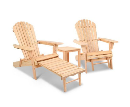 ORBITS 3 PIECE OUTDOOR WOODEN BEACH TABLE AND CHAIR SET - NATURAL