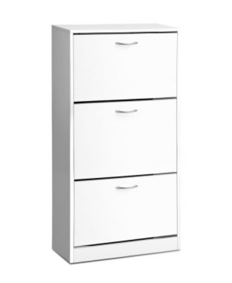 GLASSGOGH3 TIER SHOE CABINET -  WHITE