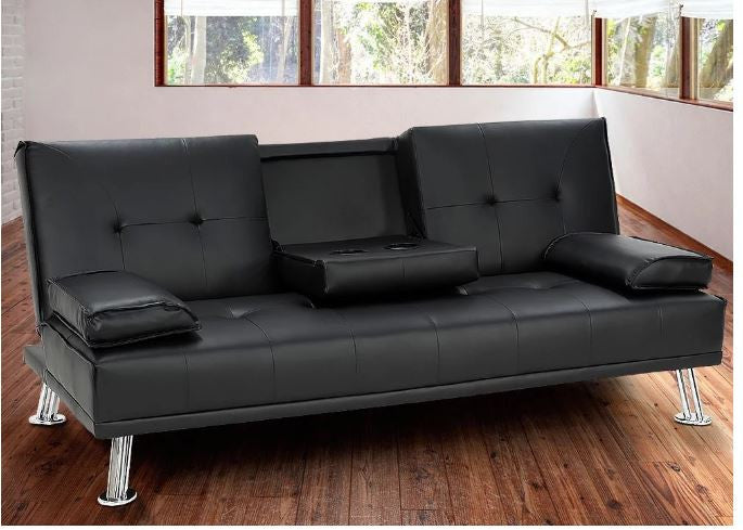 Lancer 3 Seater Click Clack Leatherette Sofa Bed - Black
