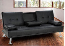 LANCER 3 SEATER CLICK CLACK LEATHERETTE SOFA BED - BLACK