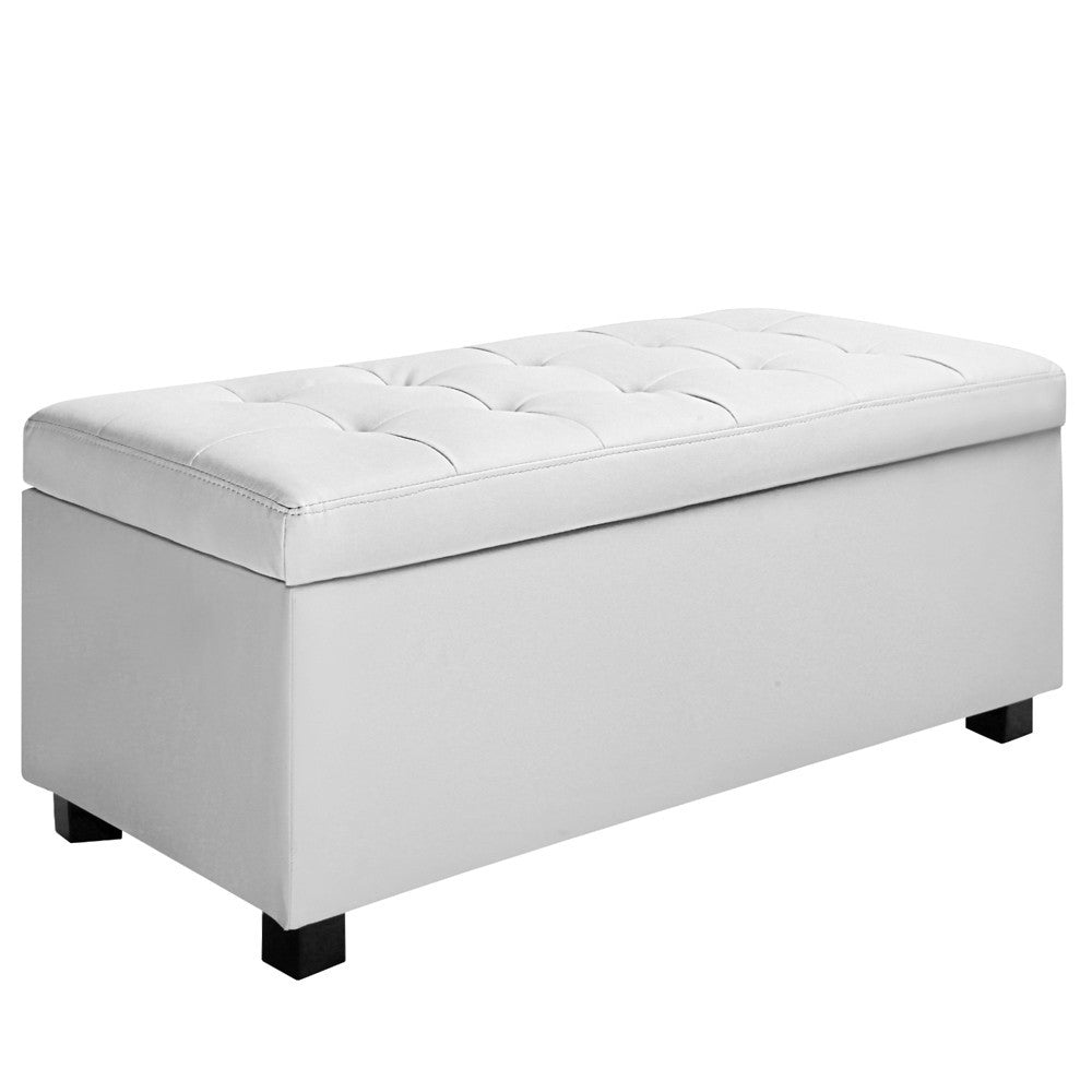 Swiss Large Leatherette Ottoman Chest Box Foot Stool (OTM-L2-WH) -380(H) X 1015(W) - White