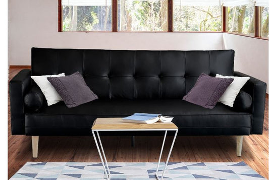 Levis 3 Seater Leatherette Sofa Bed - Black