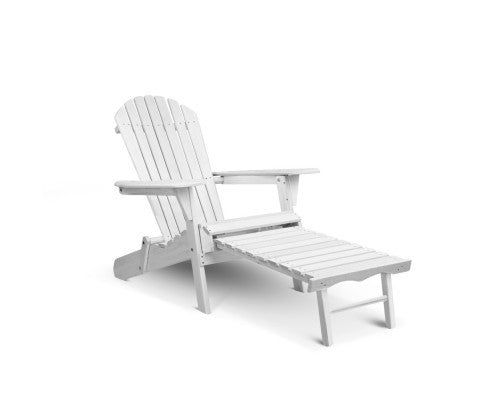 Orbits Outdoor Wooden Beach Chair With Slide-out Footstool - White