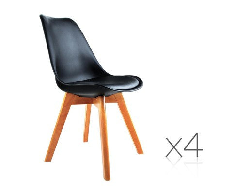 DASH SET OF 4 DINING CHAIR - LEATHERETTE SEAT - BLACK / BEECH
