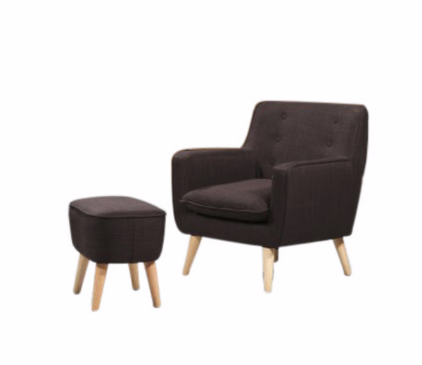 GEORGIA FABRIC UPHOLSTERED CHAIR WITH FOOT STOOL - MOCHA