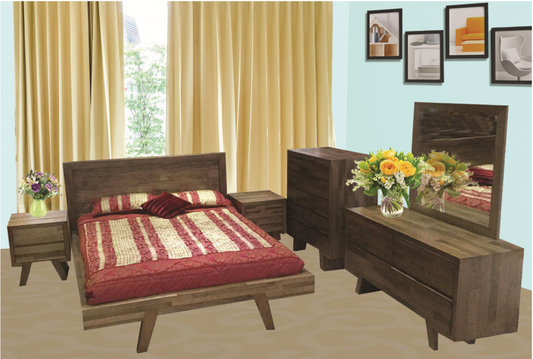 SUSAN (AUSSIE MADE) QUEEN 5 PIECE (DRESSER) BEDROOM SUITE - TASSIE OAK COMBINATION - ASSORTED COLOURS AVAILABLE