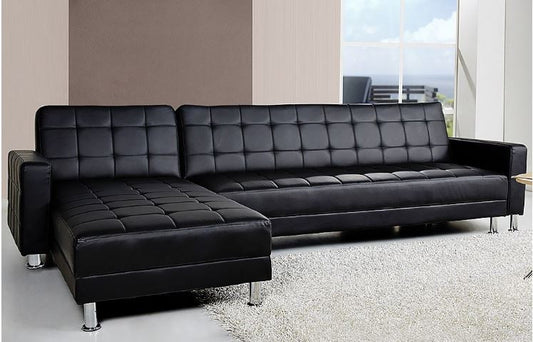 BOROUGH 5 SEATER LEATHERETTE SOFA BED WITH CHAISE (LF) - BLACK