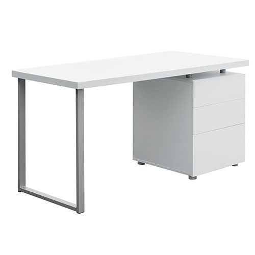 Maya Office Study Computer Desk With 3 Drawers (DESK-140M-WH-AB) - White