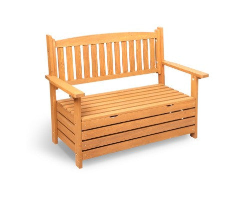 ZAIN 2  SEATER WOODEN OUTDOOR  STORAGE BENCH (1145W) - NATURAL