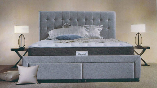 KING PARIS FABRIC OR LEATHERETTE UPHOLSTERED BED WITH DRAWERS - GREY