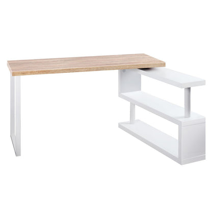 MAYA ROTATABLE OFFICE COMPUTER CORNER TABLE WITH BOOKSHELF  (DESK-CORNER-140) - BROWN /  WHITE