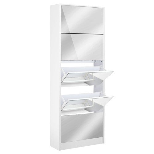 LENNY MIRRORED SHOE CABINET WITH WITH 5 DRAWER STORAGE 1700(H) x 630(W) - WHITE