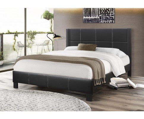 QUEEN  BALTIMORE LEATHERETTE UPHOLSTERED BED FRAME - LIGHT GREY