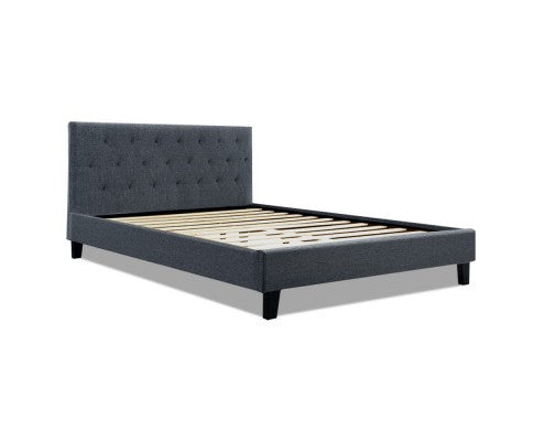 QUEEN  EDISON FABRIC UPHOLSTERED BED FRAME WITH TUFTED HEADBOARD- CHARCOAL