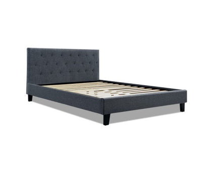 QUEEN  EDISON FABRIC UPHOLSTERED BED FRAME WITH TUFTED HEADBOARD- CHARCOAL