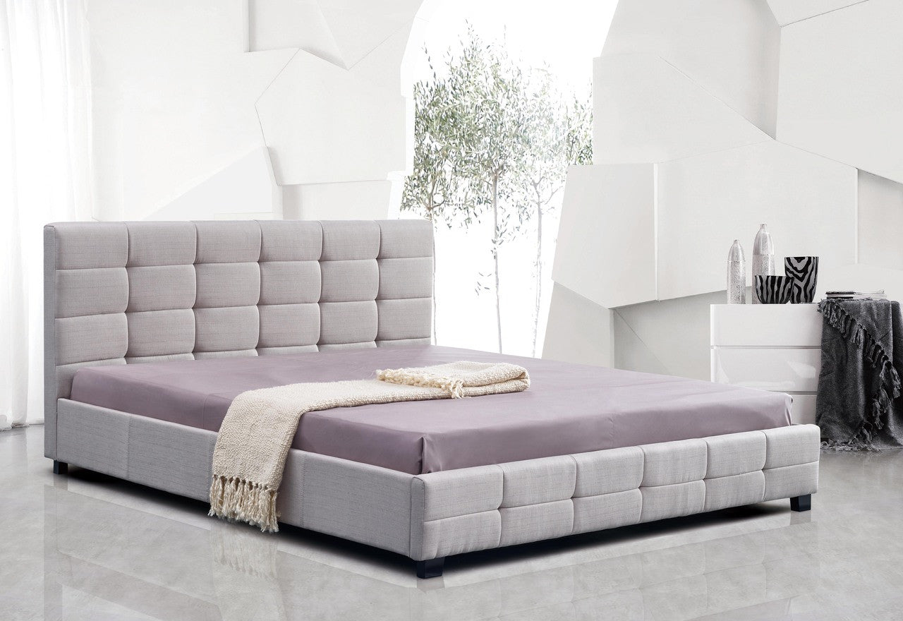 KING DELUXE FABRIC LINEN  TUFTED BED -  BEIGE