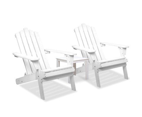 ORBITS 3 PIECE OUTDOOR WOODEN BEACH TABLE AND CHAIR SET -WHITE