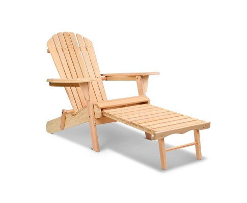 Orbits Outdoor Wooden Beach Chair With A Slide-out Footstool - Natural