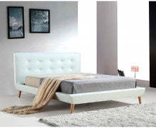 DELUXE QUEEN LEATHERETTE BED FRAME WITH TUFTED HEADBOARD - WHITE